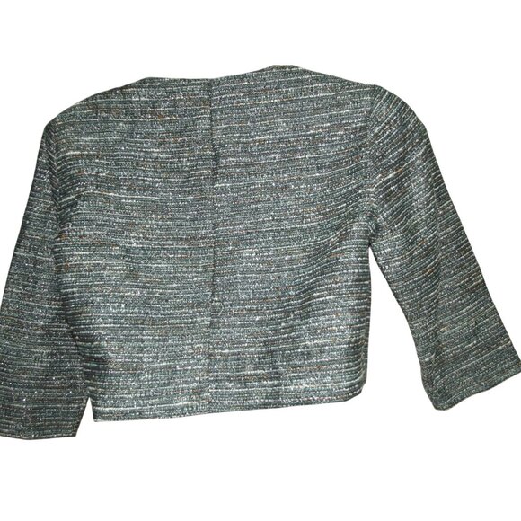 Danny & Nicole Crop Jacket Womens 4P Green Silver Black Bolero short shrug 4S - Picture 3 of 5